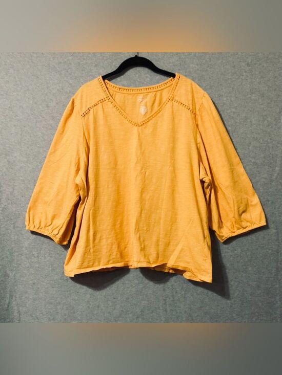 St. John's Bay Tops - St. John's Bay Yellow V-Neck Tunic with Lace Trim Sz 2X